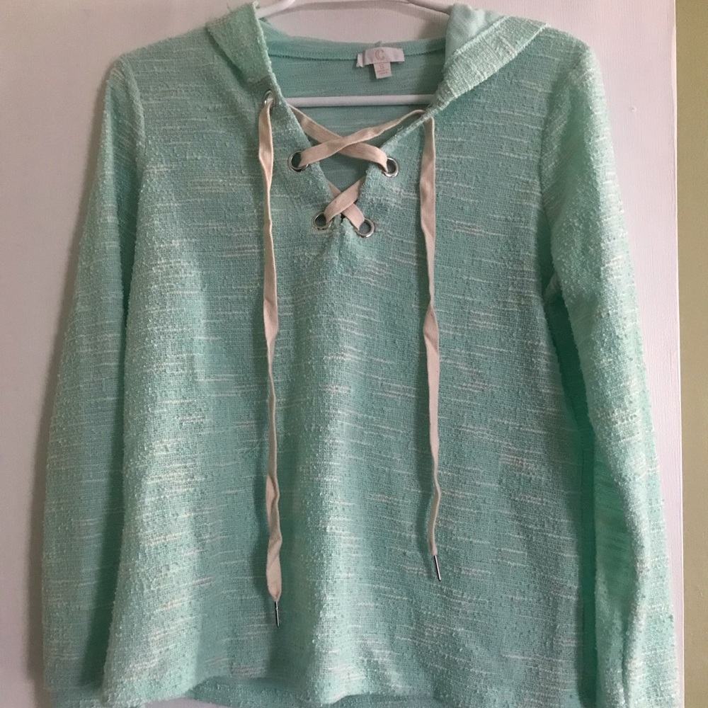 Terry Cloth Pullover laced hooded sweatshirt